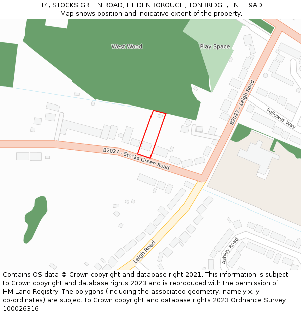 14, STOCKS GREEN ROAD, HILDENBOROUGH, TONBRIDGE, TN11 9AD: Location map and indicative extent of plot