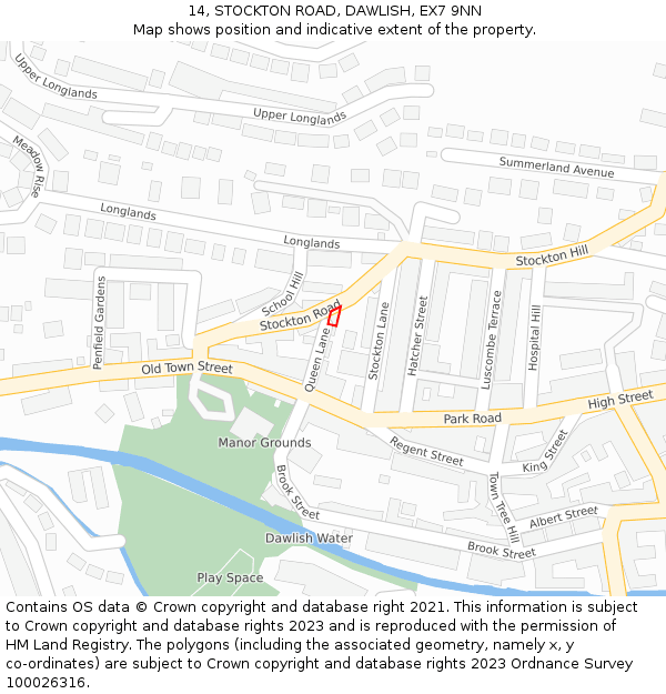 14, STOCKTON ROAD, DAWLISH, EX7 9NN: Location map and indicative extent of plot