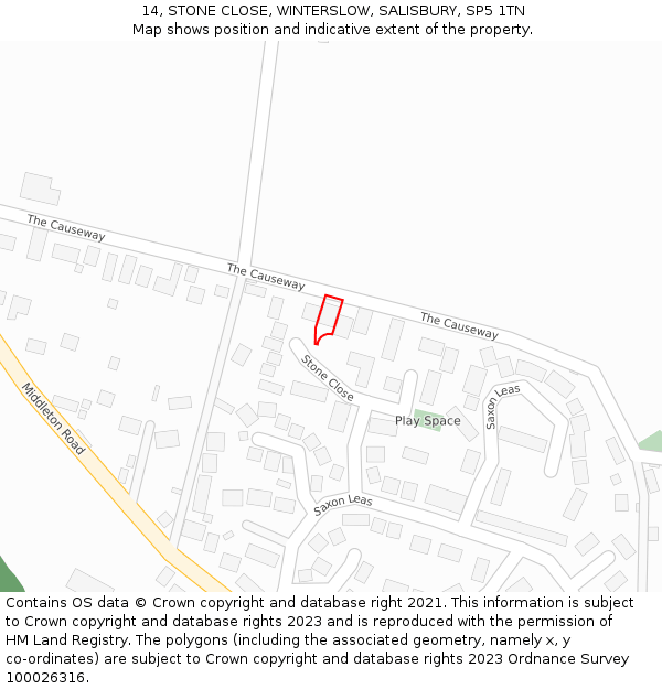 14, STONE CLOSE, WINTERSLOW, SALISBURY, SP5 1TN: Location map and indicative extent of plot