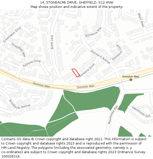 14, STONEACRE DRIVE, SHEFFIELD, S12 4NW: Location map and indicative extent of plot