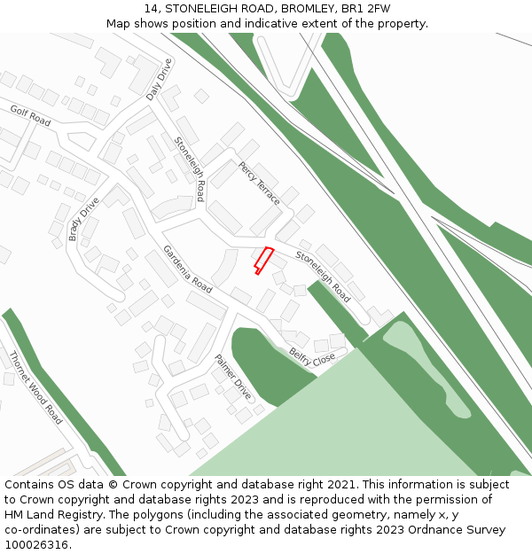 14, STONELEIGH ROAD, BROMLEY, BR1 2FW: Location map and indicative extent of plot