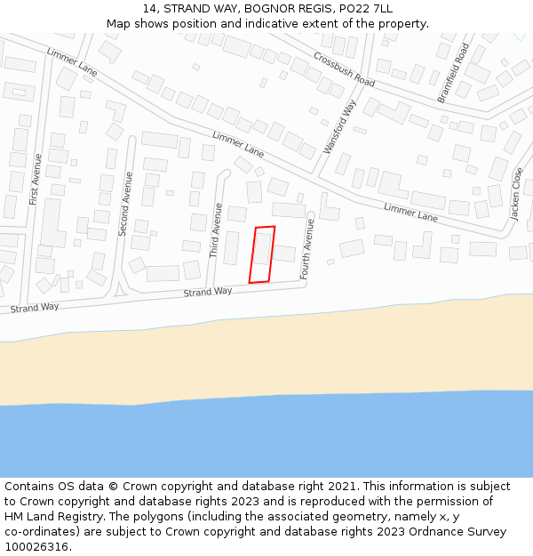 14, STRAND WAY, BOGNOR REGIS, PO22 7LL: Location map and indicative extent of plot