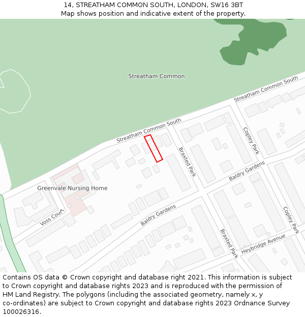 14, STREATHAM COMMON SOUTH, LONDON, SW16 3BT: Location map and indicative extent of plot