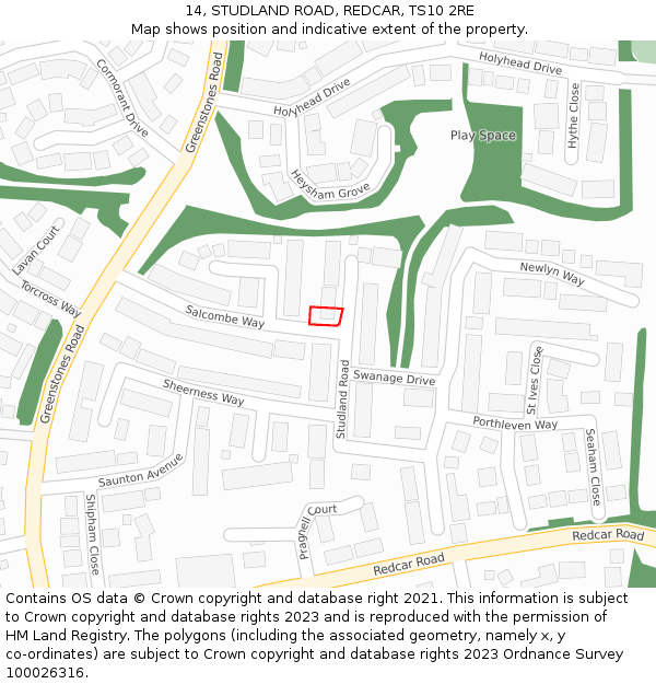 14, STUDLAND ROAD, REDCAR, TS10 2RE: Location map and indicative extent of plot