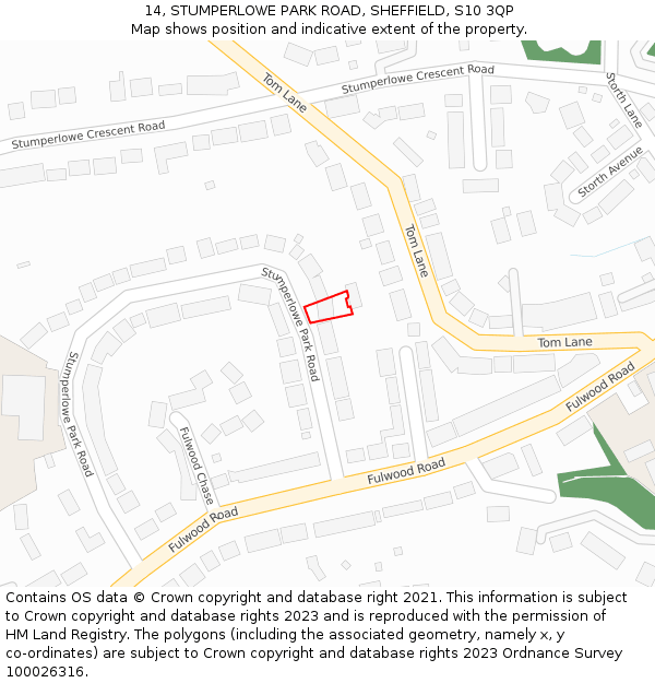 14, STUMPERLOWE PARK ROAD, SHEFFIELD, S10 3QP: Location map and indicative extent of plot