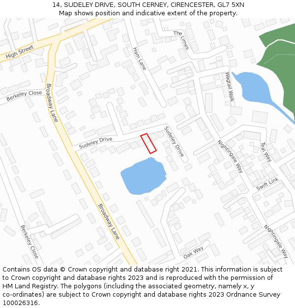 14, SUDELEY DRIVE, SOUTH CERNEY, CIRENCESTER, GL7 5XN: Location map and indicative extent of plot