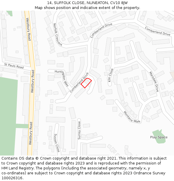 14, SUFFOLK CLOSE, NUNEATON, CV10 8JW: Location map and indicative extent of plot