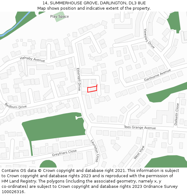 14, SUMMERHOUSE GROVE, DARLINGTON, DL3 8UE: Location map and indicative extent of plot