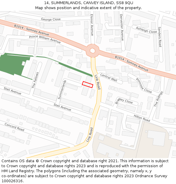 14, SUMMERLANDS, CANVEY ISLAND, SS8 9QU: Location map and indicative extent of plot