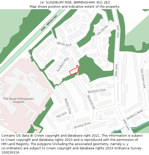 14, SUNDBURY RISE, BIRMINGHAM, B31 2EZ: Location map and indicative extent of plot