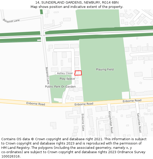 14, SUNDERLAND GARDENS, NEWBURY, RG14 6BN: Location map and indicative extent of plot
