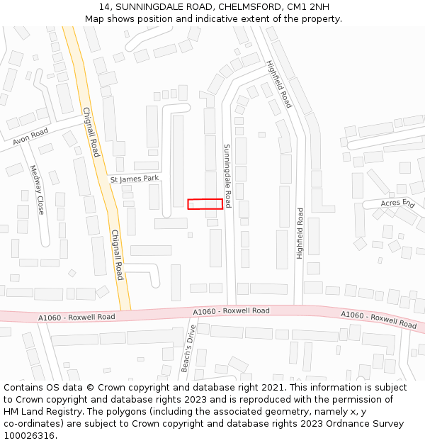 14, SUNNINGDALE ROAD, CHELMSFORD, CM1 2NH: Location map and indicative extent of plot