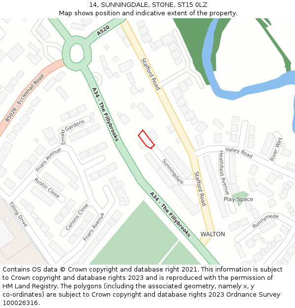 14, SUNNINGDALE, STONE, ST15 0LZ: Location map and indicative extent of plot