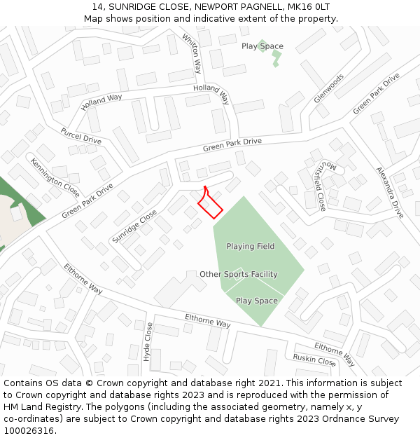 14, SUNRIDGE CLOSE, NEWPORT PAGNELL, MK16 0LT: Location map and indicative extent of plot