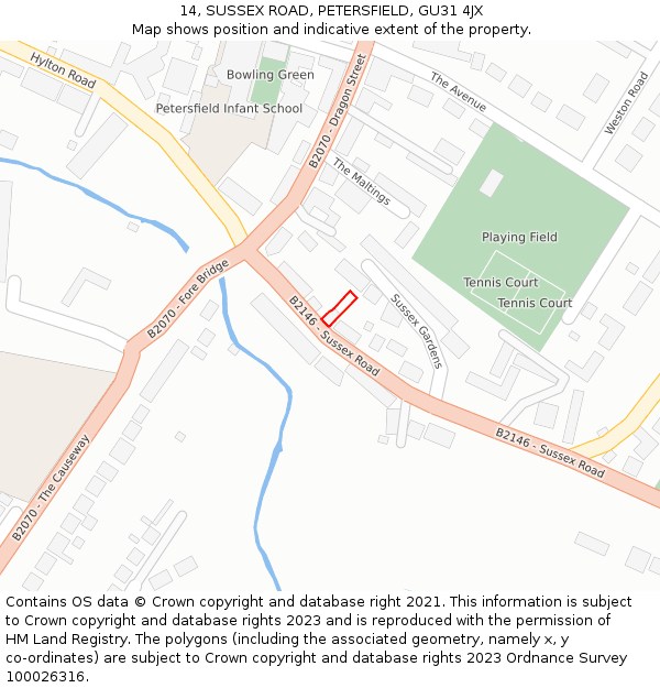 14, SUSSEX ROAD, PETERSFIELD, GU31 4JX: Location map and indicative extent of plot