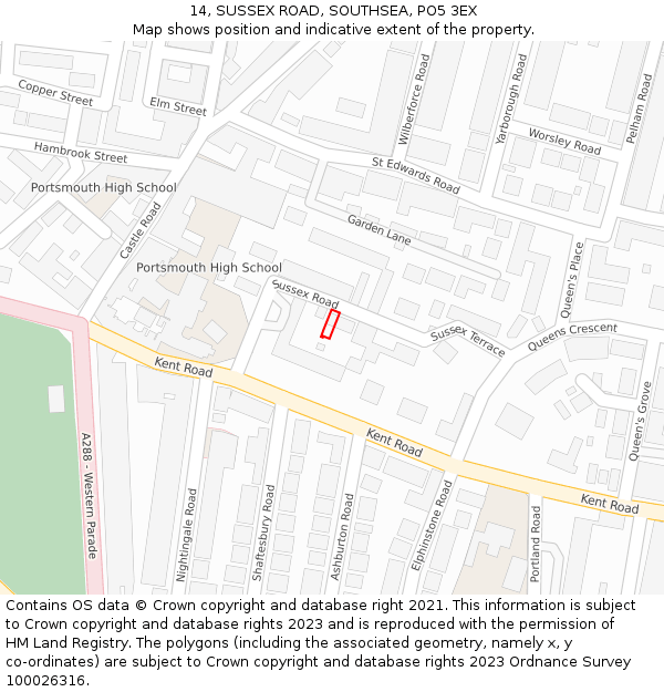 14, SUSSEX ROAD, SOUTHSEA, PO5 3EX: Location map and indicative extent of plot