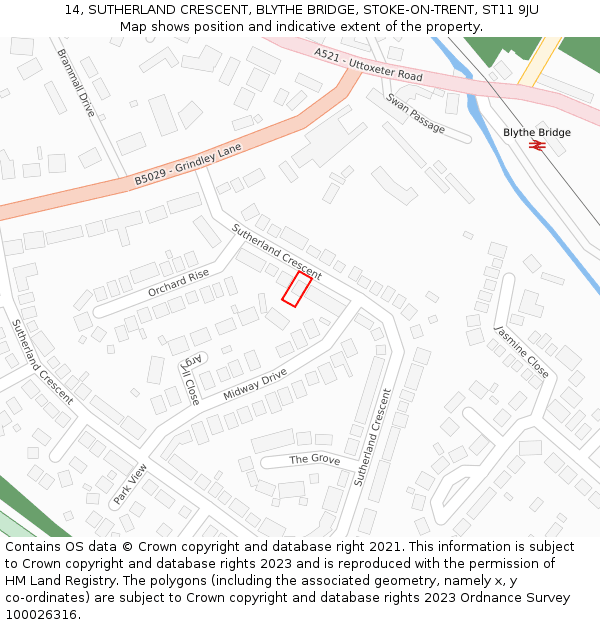 14, SUTHERLAND CRESCENT, BLYTHE BRIDGE, STOKE-ON-TRENT, ST11 9JU: Location map and indicative extent of plot