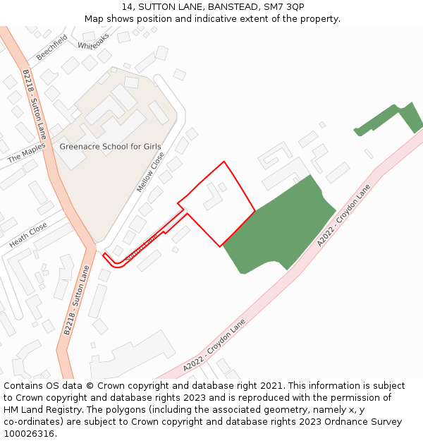 14, SUTTON LANE, BANSTEAD, SM7 3QP: Location map and indicative extent of plot