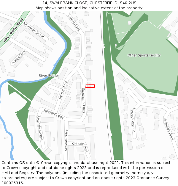 14, SWALEBANK CLOSE, CHESTERFIELD, S40 2US: Location map and indicative extent of plot