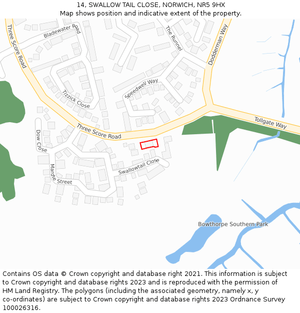 14, SWALLOW TAIL CLOSE, NORWICH, NR5 9HX: Location map and indicative extent of plot