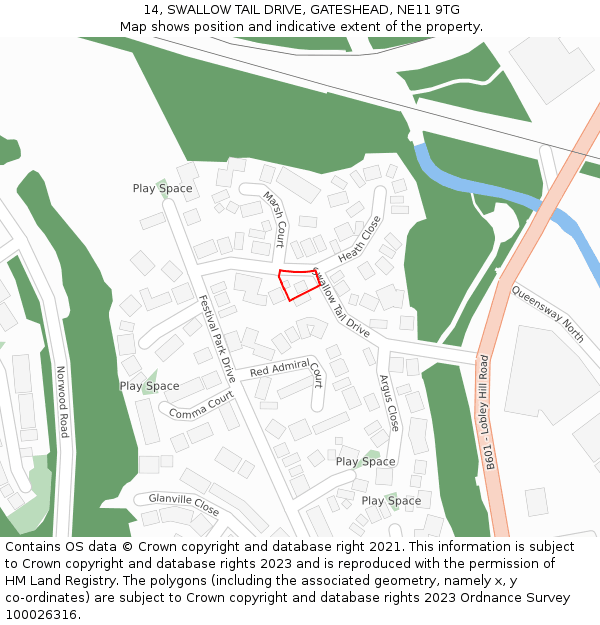 14, SWALLOW TAIL DRIVE, GATESHEAD, NE11 9TG: Location map and indicative extent of plot