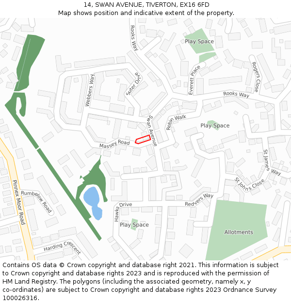 14, SWAN AVENUE, TIVERTON, EX16 6FD: Location map and indicative extent of plot