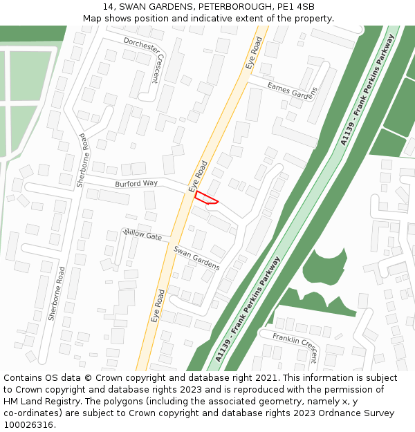 14, SWAN GARDENS, PETERBOROUGH, PE1 4SB: Location map and indicative extent of plot