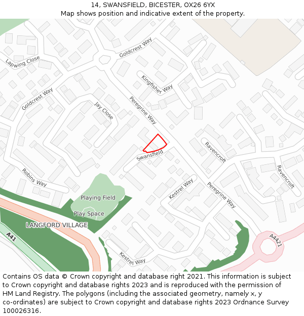 14, SWANSFIELD, BICESTER, OX26 6YX: Location map and indicative extent of plot