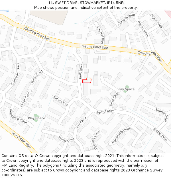 14, SWIFT DRIVE, STOWMARKET, IP14 5NB: Location map and indicative extent of plot