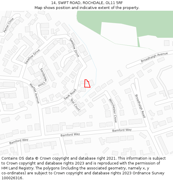 14, SWIFT ROAD, ROCHDALE, OL11 5RF: Location map and indicative extent of plot