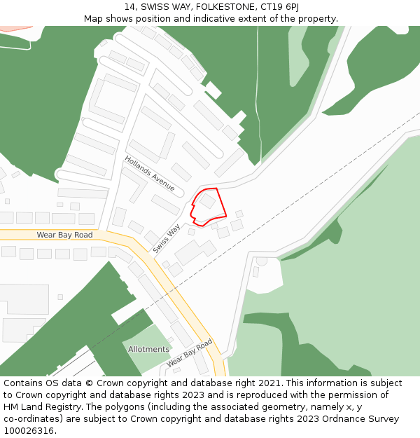 14, SWISS WAY, FOLKESTONE, CT19 6PJ: Location map and indicative extent of plot