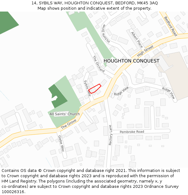 14, SYBILS WAY, HOUGHTON CONQUEST, BEDFORD, MK45 3AQ: Location map and indicative extent of plot