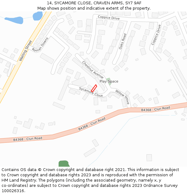 14, SYCAMORE CLOSE, CRAVEN ARMS, SY7 9AF: Location map and indicative extent of plot