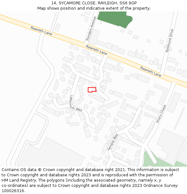 14, SYCAMORE CLOSE, RAYLEIGH, SS6 9GP: Location map and indicative extent of plot