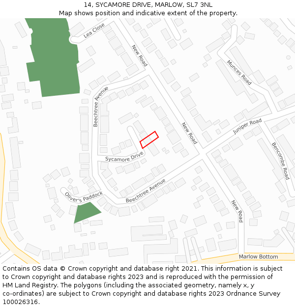 14, SYCAMORE DRIVE, MARLOW, SL7 3NL: Location map and indicative extent of plot