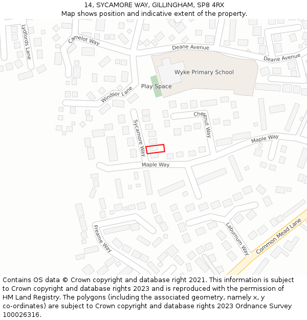 14, SYCAMORE WAY, GILLINGHAM, SP8 4RX: Location map and indicative extent of plot