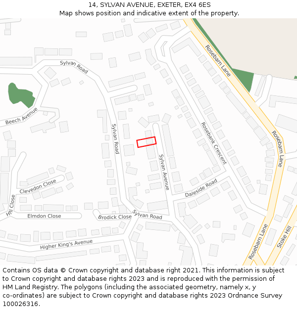 14, SYLVAN AVENUE, EXETER, EX4 6ES: Location map and indicative extent of plot