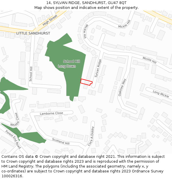 14, SYLVAN RIDGE, SANDHURST, GU47 8QT: Location map and indicative extent of plot