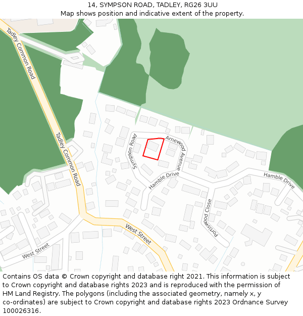 14, SYMPSON ROAD, TADLEY, RG26 3UU: Location map and indicative extent of plot