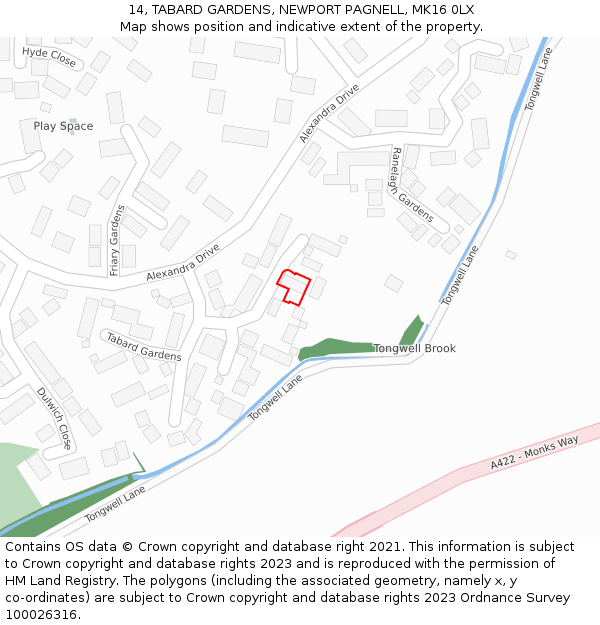 14, TABARD GARDENS, NEWPORT PAGNELL, MK16 0LX: Location map and indicative extent of plot