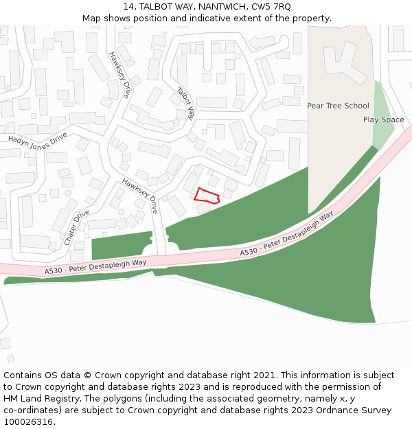 14, TALBOT WAY, NANTWICH, CW5 7RQ: Location map and indicative extent of plot