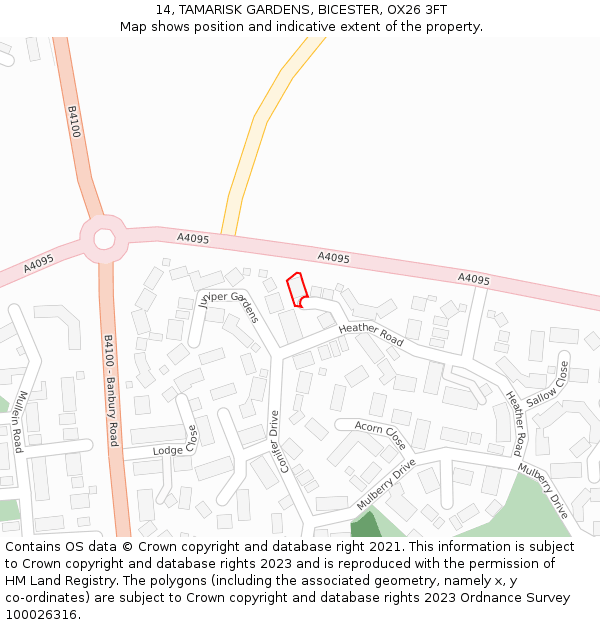 14, TAMARISK GARDENS, BICESTER, OX26 3FT: Location map and indicative extent of plot