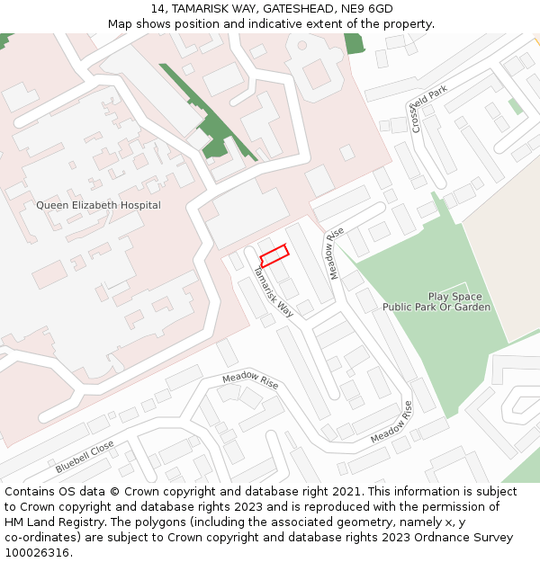 14, TAMARISK WAY, GATESHEAD, NE9 6GD: Location map and indicative extent of plot