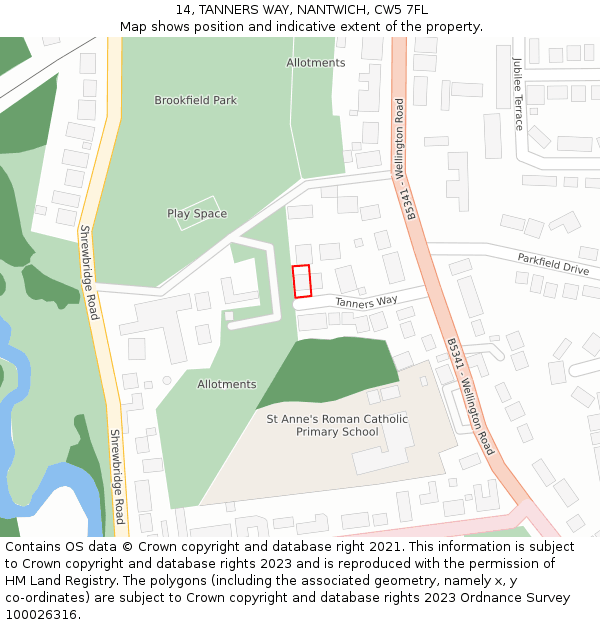 14, TANNERS WAY, NANTWICH, CW5 7FL: Location map and indicative extent of plot