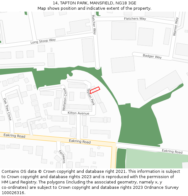 14, TAPTON PARK, MANSFIELD, NG18 3GE: Location map and indicative extent of plot