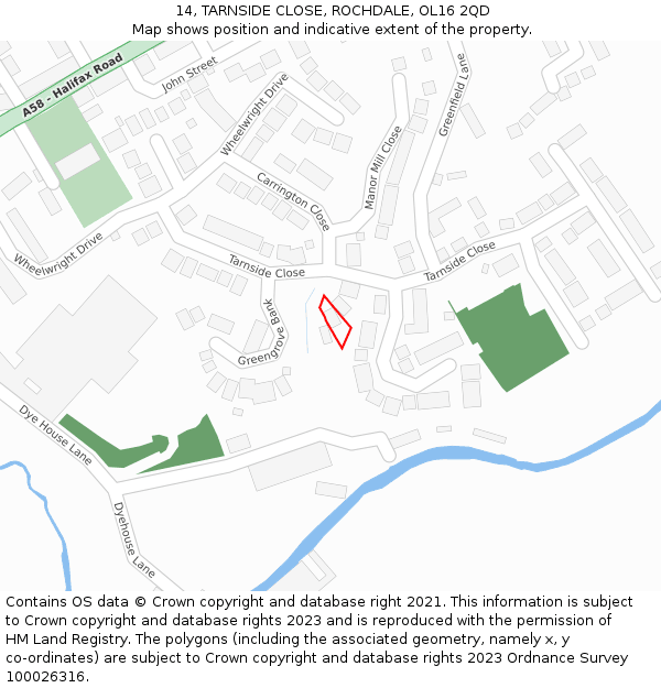 14, TARNSIDE CLOSE, ROCHDALE, OL16 2QD: Location map and indicative extent of plot