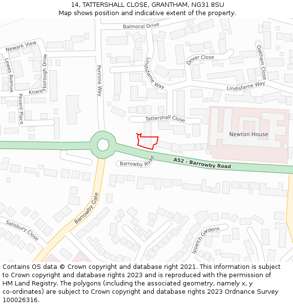 14, TATTERSHALL CLOSE, GRANTHAM, NG31 8SU: Location map and indicative extent of plot