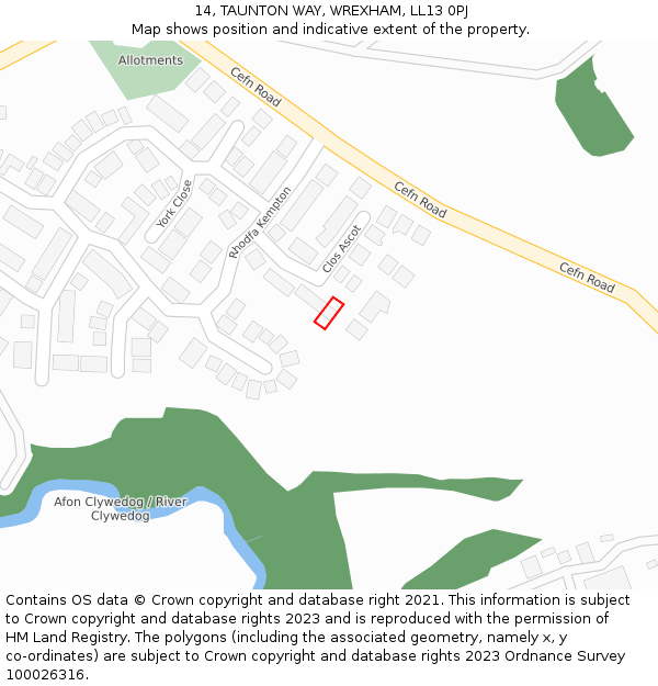 14, TAUNTON WAY, WREXHAM, LL13 0PJ: Location map and indicative extent of plot