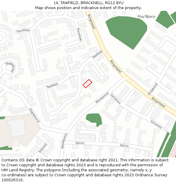 14, TAWFIELD, BRACKNELL, RG12 8YU: Location map and indicative extent of plot