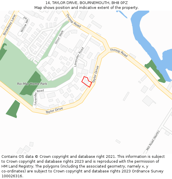 14, TAYLOR DRIVE, BOURNEMOUTH, BH8 0PZ: Location map and indicative extent of plot